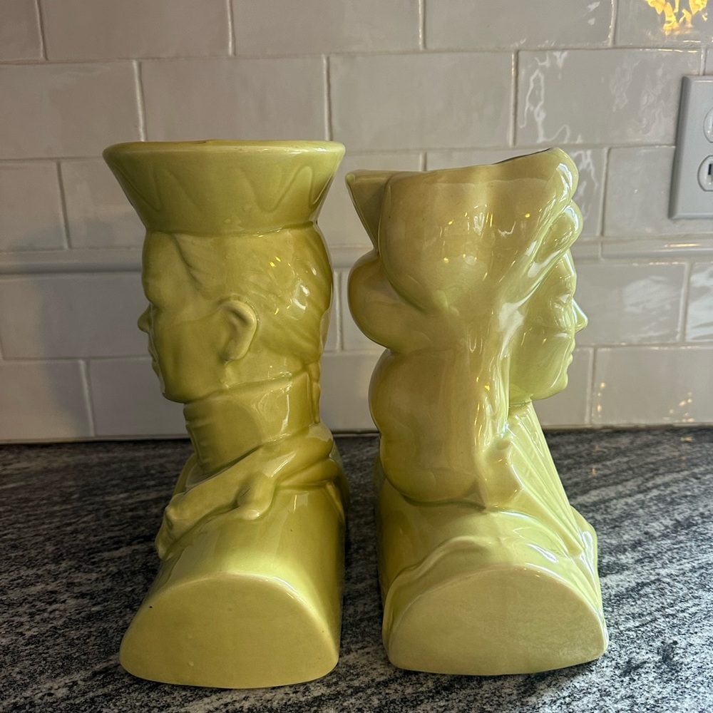 Vintage Asian Head Vase Pair Geisha And Prince Mid Century Hand Painted Glazed - Picture 2 of 9